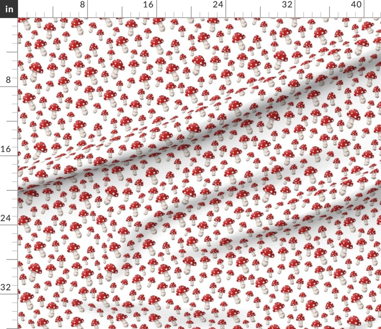 Mushroom Red White Woodland Fantasy Watercolor Custom Printed Fabric by Spoonflower Various Fabrics by the Yard or Fat Quarter